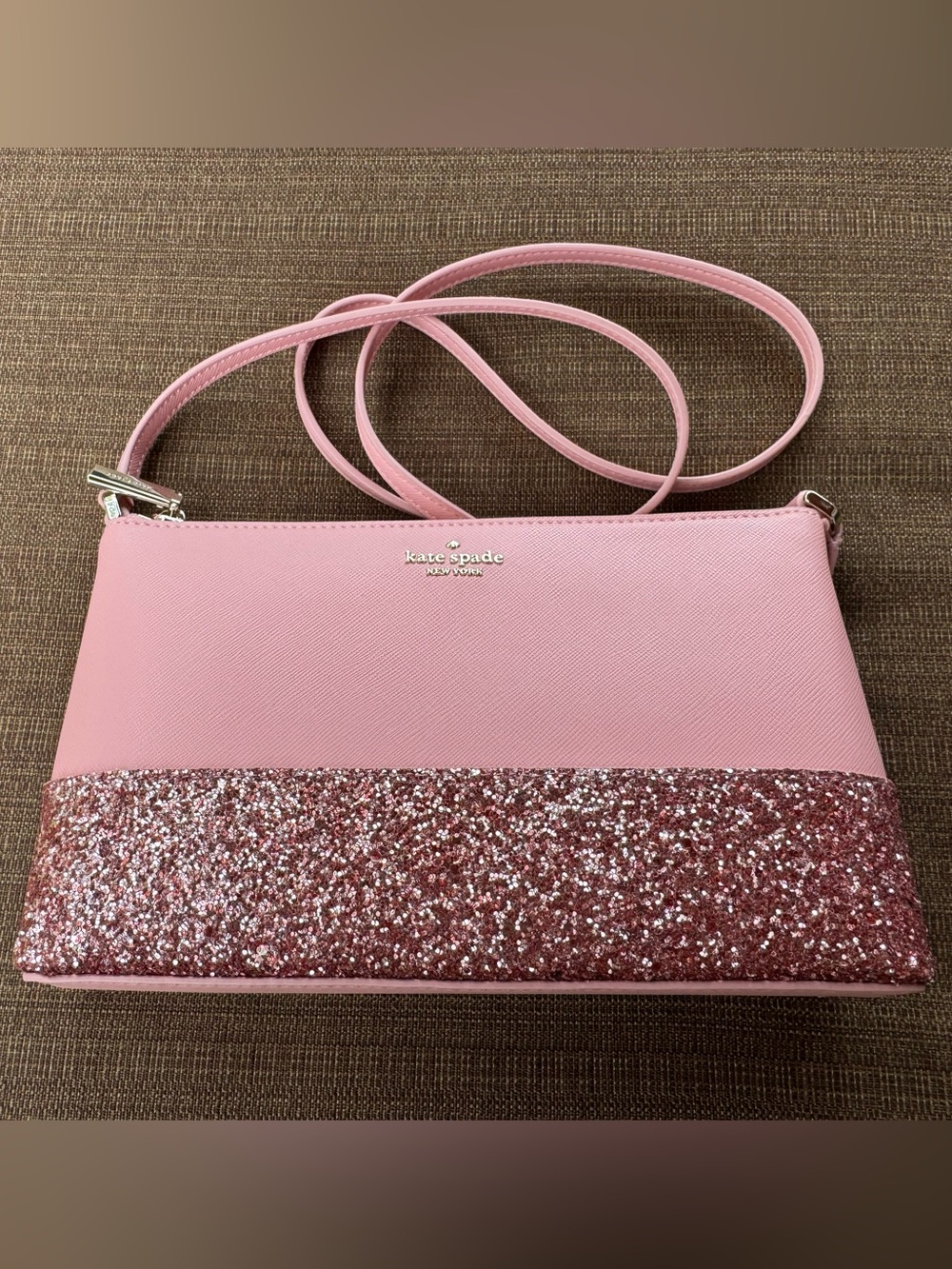 Kate Spade Flash Saffiano Leather Glitter Pink Peony Crossbody NWOT
